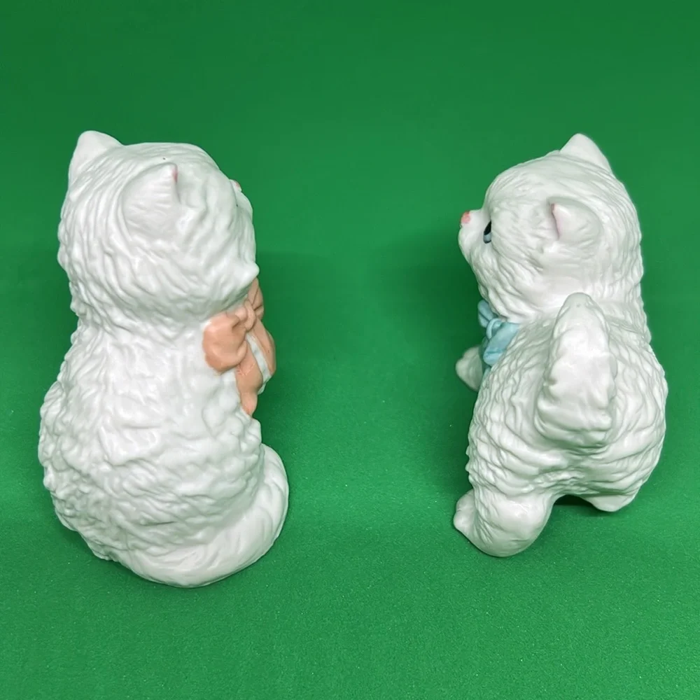 Home Interiors Kitten Cat With Bows Pair Figurines White HOMCO 1428 Vintage - Picture 3 of 7
